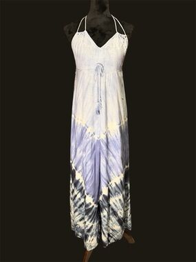 Tie-Dye Maxi Dress with Adjustable Straps - Lavender/White